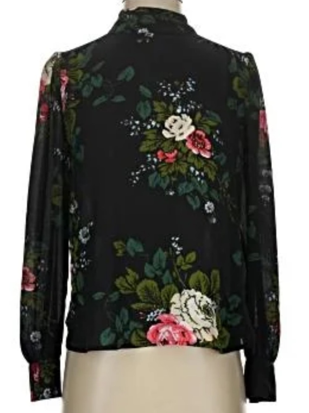 LOFT Black Floral High-Neck Long-Sleeve Blouse with cut out back